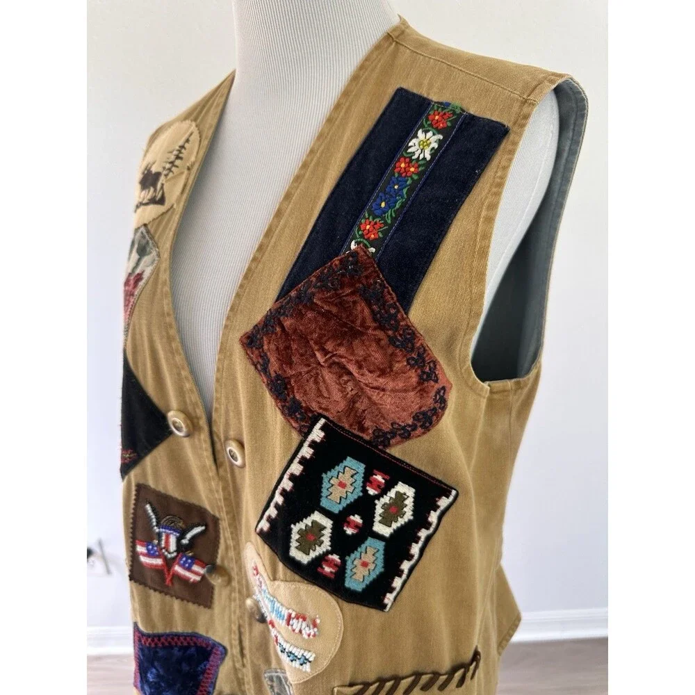 Cambridge Dry Goods Western Vest Open Front Patchwork Quilted Medium M - Picture 9 of 13